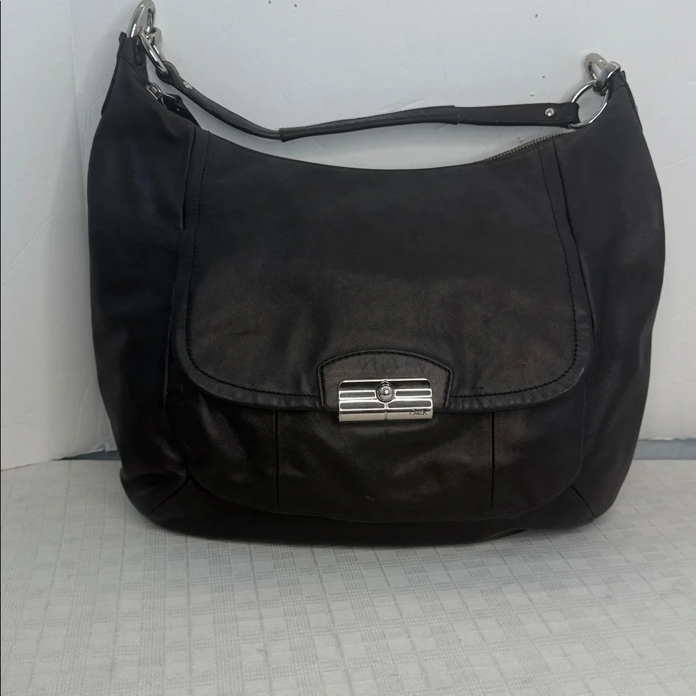 Coach F22309 Kristin Black Leather With Beige Liner Python Hobo